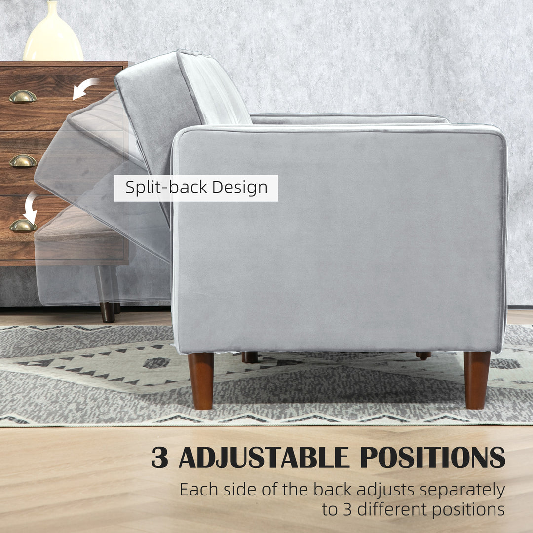 Modern Convertible Sofa Futon Velvet-Touch Tufted Couch Compact Loveseat with Adjustable Split Back, Light Grey
