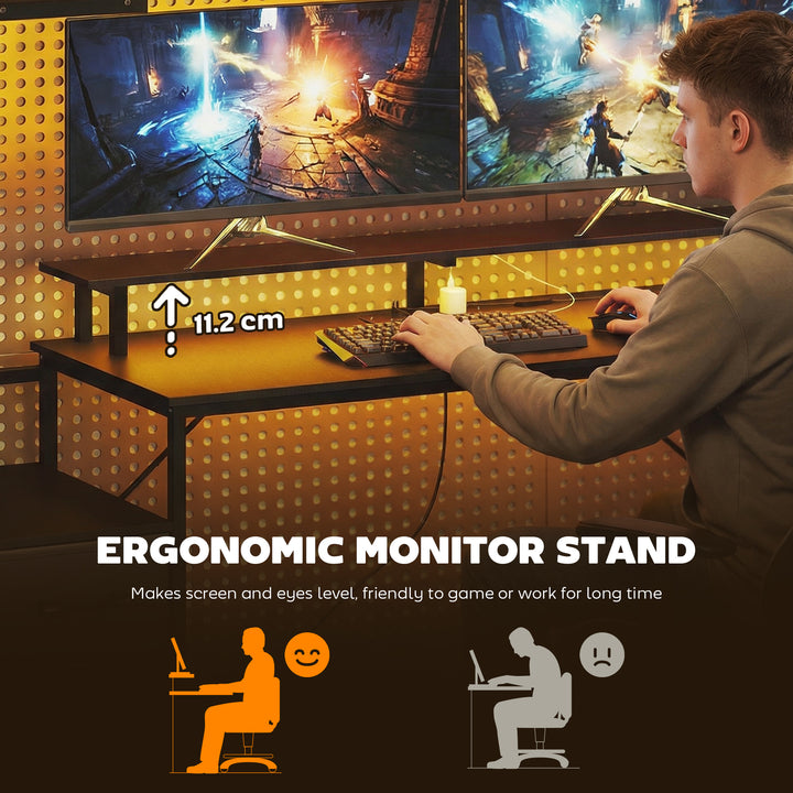 147cm Gaming Desk with Charging Station and Monitor Stand, Computer Ta