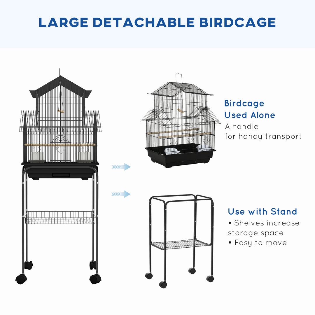 Metal Bird Cage with Plastic Swing, Perch, Food Container, Tray, Handle, for Finches, Canaries, Budgies, 43.5 x 33 x 121