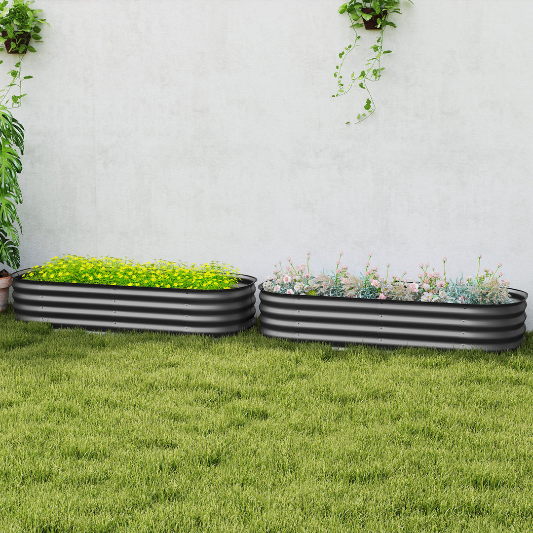 Galvanised Raised Garden Bed, Metal Planter Box with Safety Edging, for Flowers, Herbs, Succulents, Pack of 2, Dark Grey