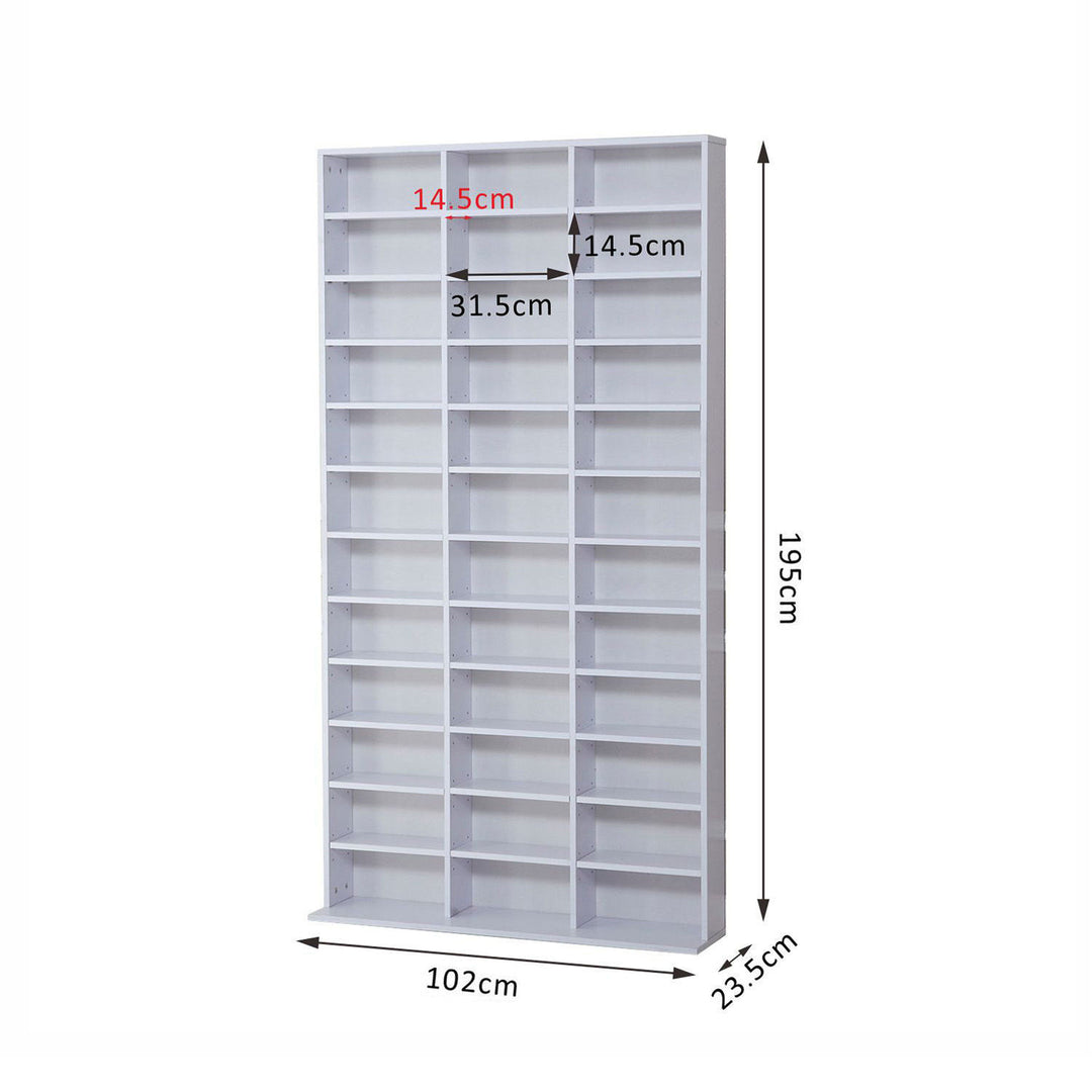 HOMCOM CD / DVD Storage Shelf Storage Unit for 1116 CDs Height-Adjustable Compartments 102 x 24 x 195 cm White