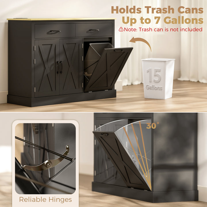 Tilt Out Trash Cabinet with Charging Station, Kitchen Island with - view 5
