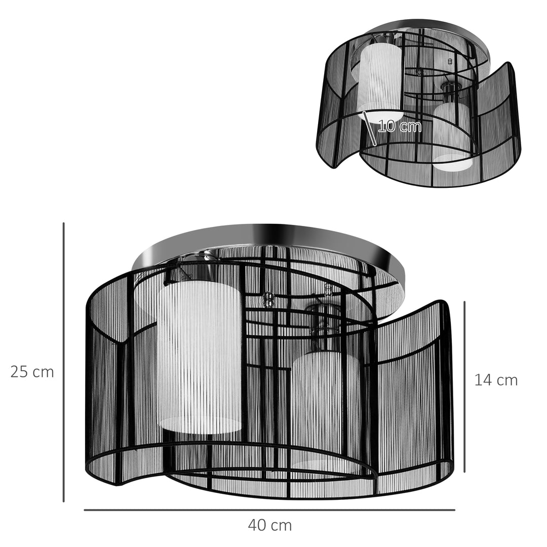 MCL Modern Chandelier, Semi-Flush Mount Ceiling Light with 2 Light, E27 Bulb Base for Hallway, Dining Room, Living Room, White and Black
