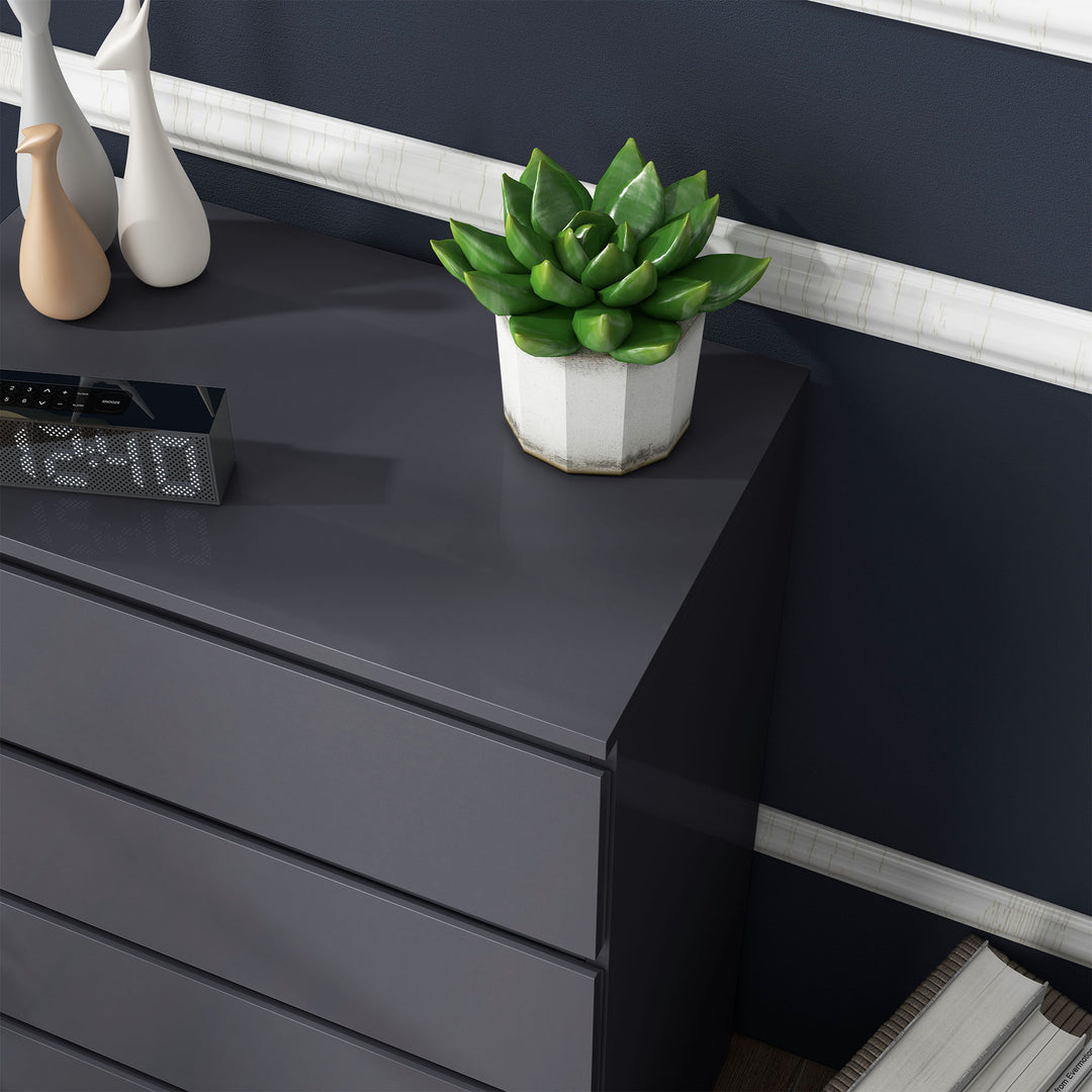 5-Drawer Modern Dresser, High Gloss Storage Drawer Unit for Bedroom, Grey