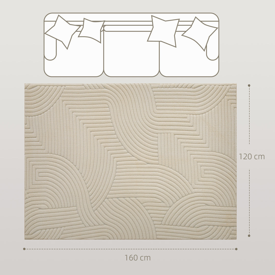Modern Geometric Rug, Thick Plush, Non-Slip, 160 x 120 cm, Cream, Livi