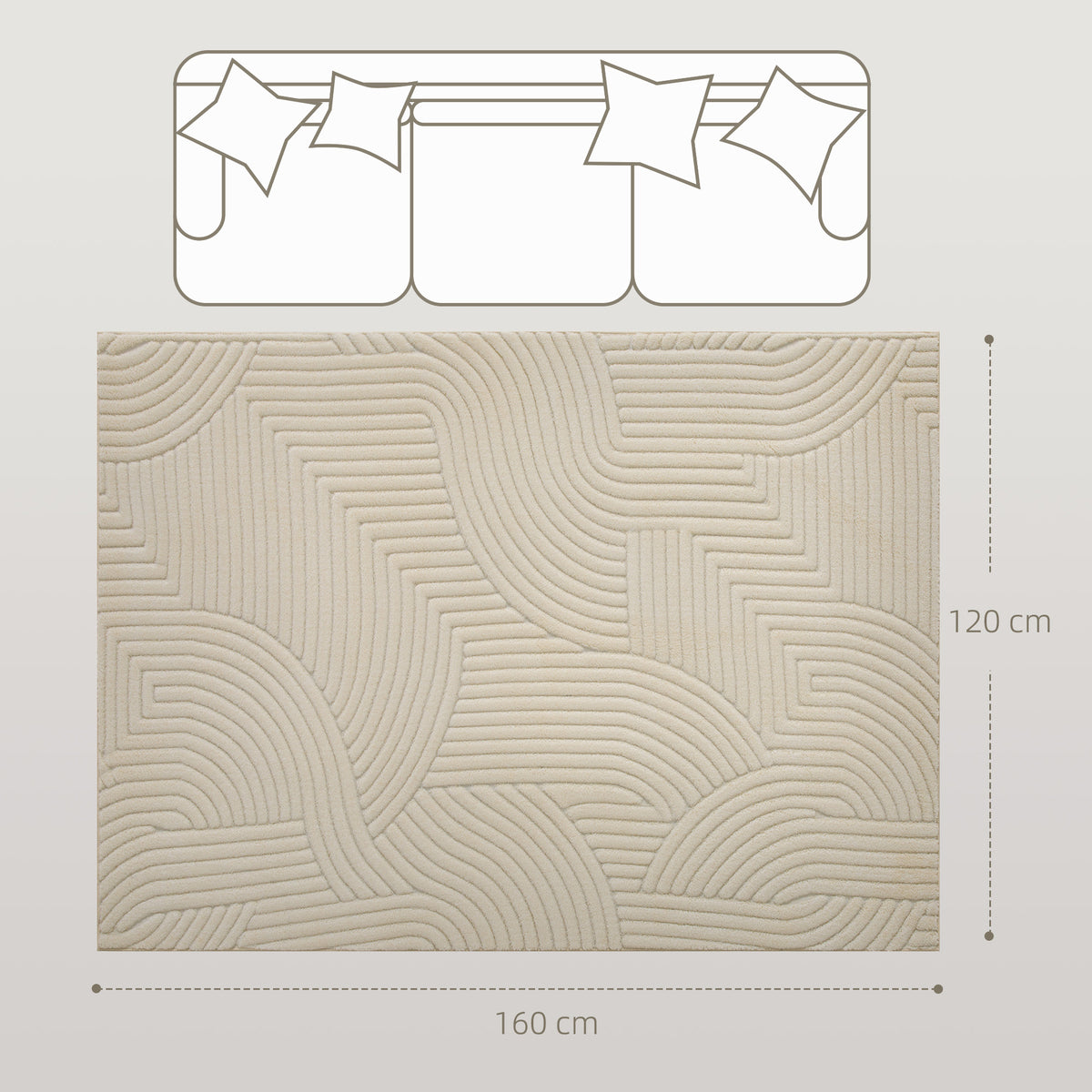Modern Geometric Rug, Thick Plush, Non-Slip, 160 x 120 cm, Cream, Livi