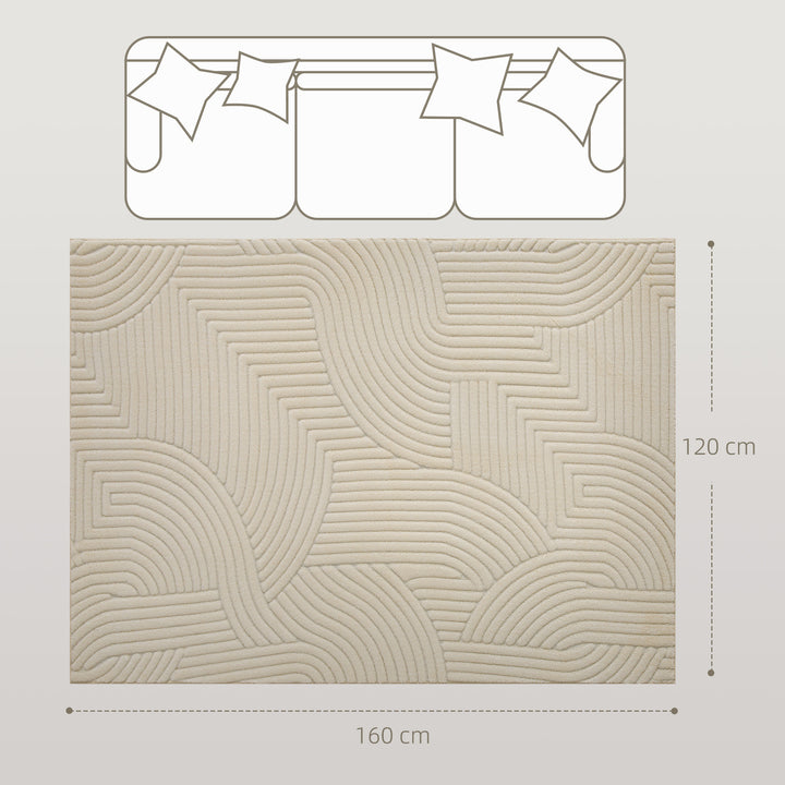 Modern Geometric Rug, Thick Plush, Non-Slip, 160 x 120 cm, Cream, Livi