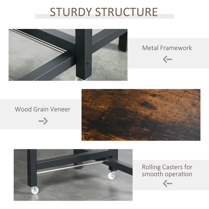 Folding Dining Table, Industrial Drop Leaf Table with Wheels and Metal Frame for Kitchen, Dining Room, Space Saving, Rustic Brown