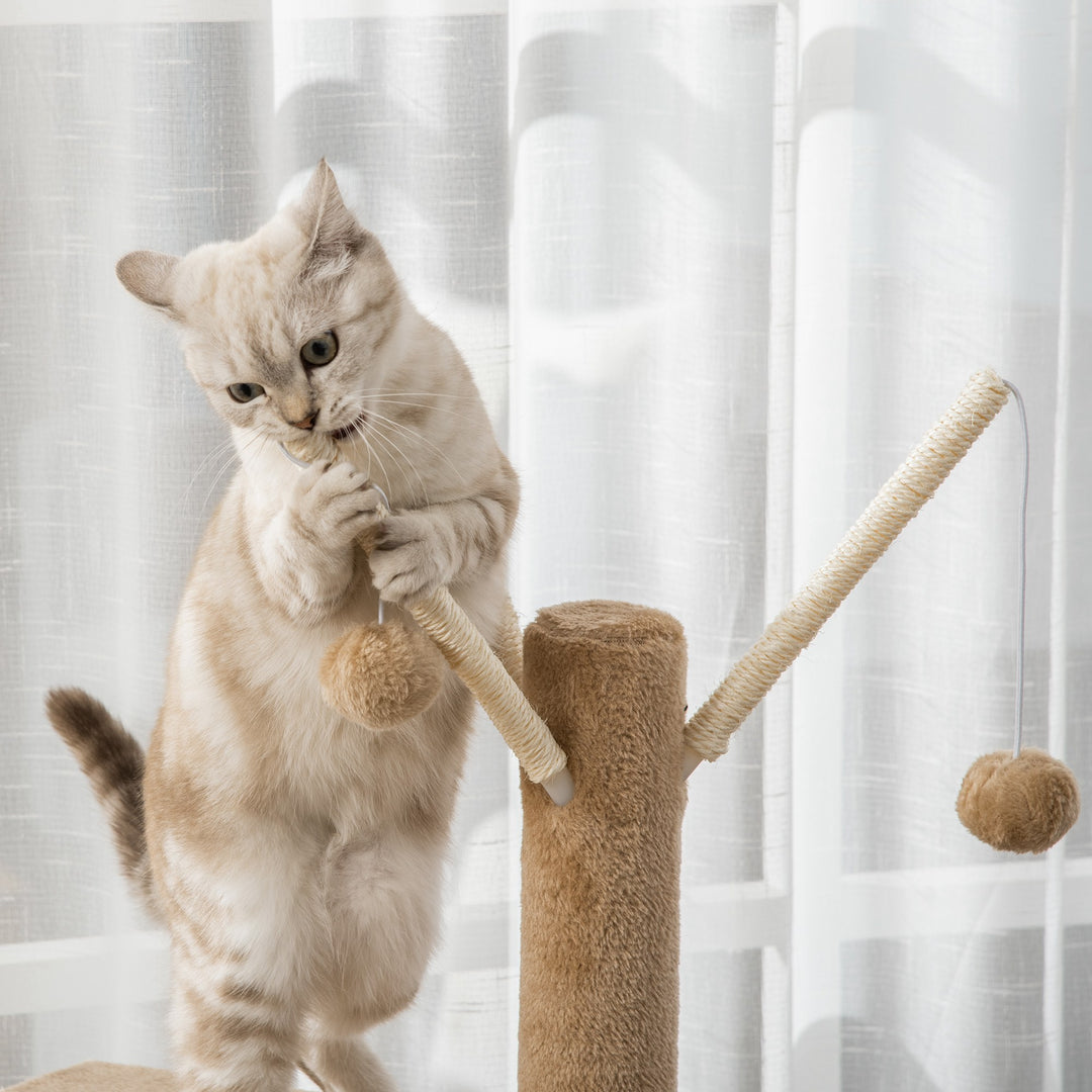 121cm Cat Tree Tower for Indoor Cats Kitten Activity Centre Scratching Post with Bed Tunnel Perch Interactive Ball Toy Brown