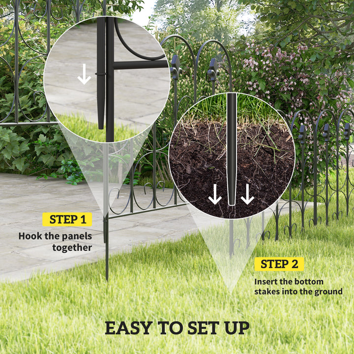 Decorative Garden Fencing, 83cm (H) x 3m (L) 5PCs Outdoor Picket Fence Panels, Rustproof Metal Wire Landscape Flower Bed Border Edging Animal Barrier, Black