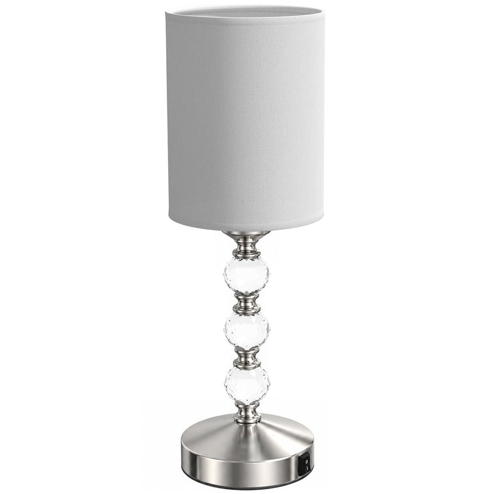 Bedside Lamp, Modern Crystal Decoration Table Lamp with PVC shade - Silver