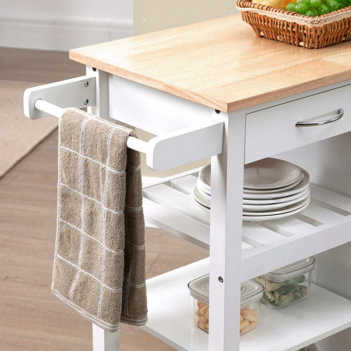 MCL Kitchen Trolley, Kitchen Island on Wheels with Embossed Door Panel, Utility Kitchen Cart with 3 Storage Shelves, White