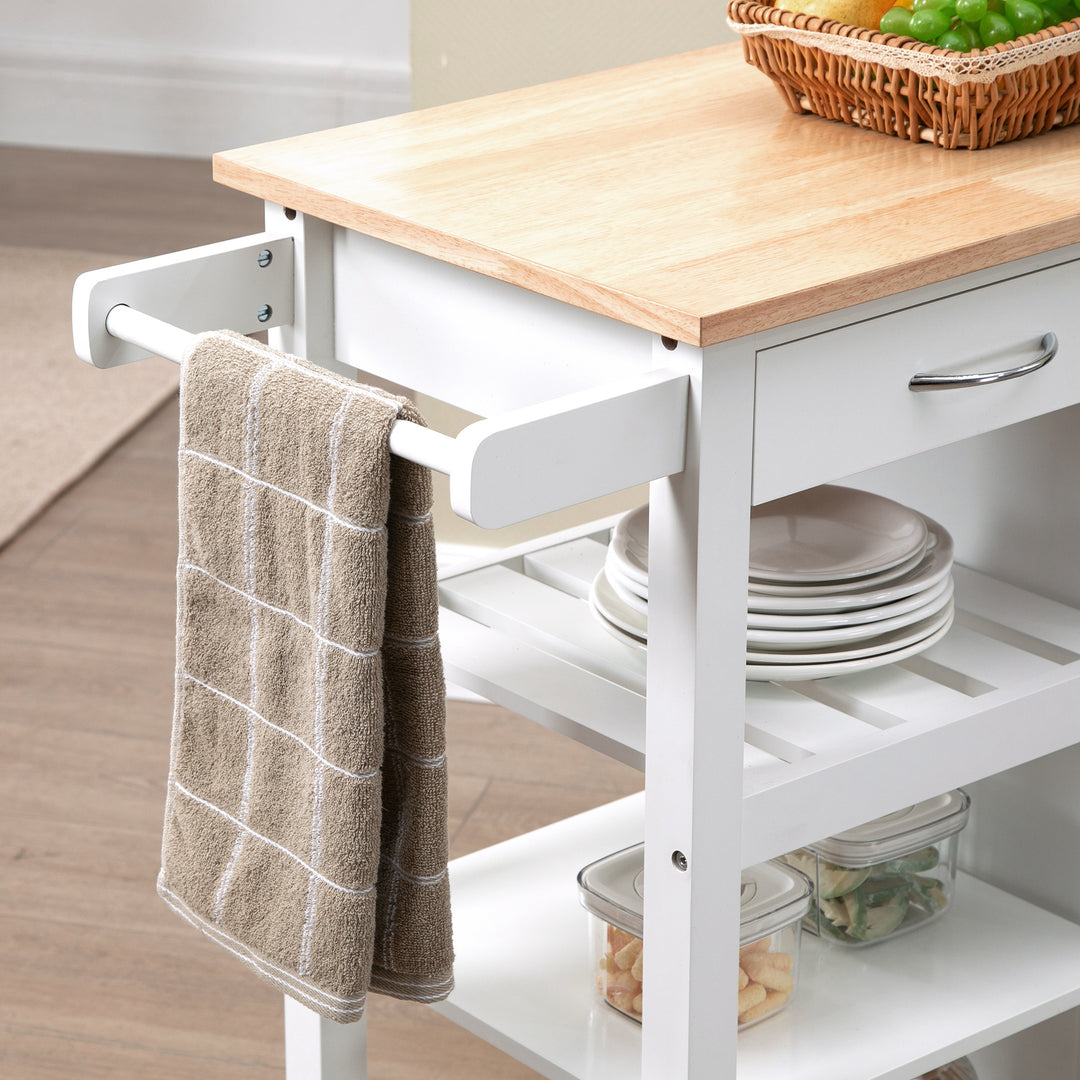 Kitchen Trolley, Kitchen Island on Wheels with Embossed Door Panel, Utility Kitchen Cart with 3 Storage Shelves, White