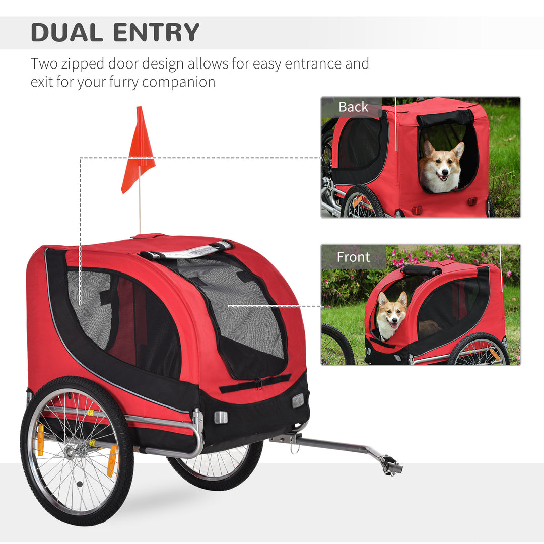 MCL Steel Dog Bike Trailer Pet Cart Carrier for Bicycle Kit Water Resistant with Hitch Coupler Travel Black and Red