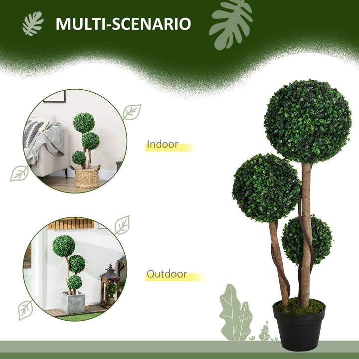 Decorative Artificial Tree Boxwood Ball Topiary Tree in Pot Fake Plant for Home Indoor Outdoor Decor, 90 cm, Dark Green