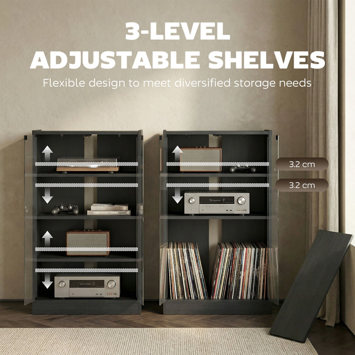 4-Tier Hi-Fi Stand, Record Player Stand with Adjustable Shelves and Pu