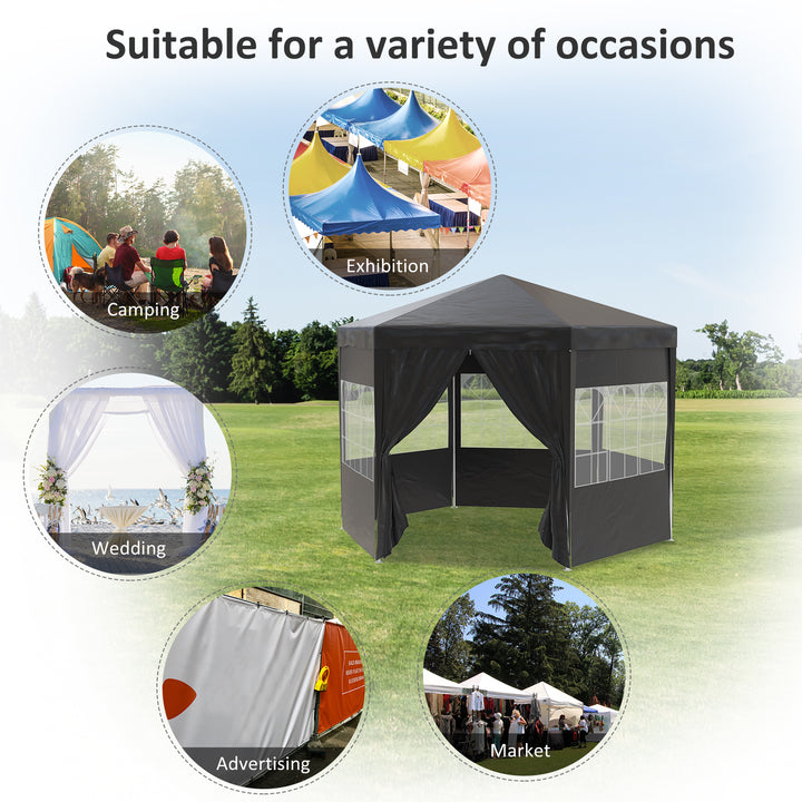 Outsunny Hexagonal Gazebo Canopy Tent, 4m, Party Event Shelter with 6 Removable Side Walls, Windows, Doors, Black