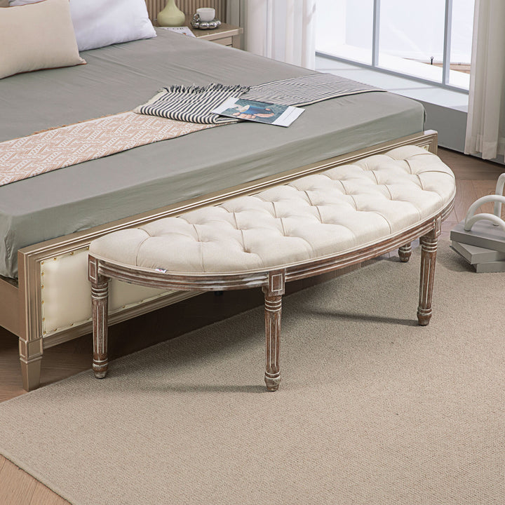 HOMCOM Half Circle Padded Bed End Bench - Cream White | Aosom UK