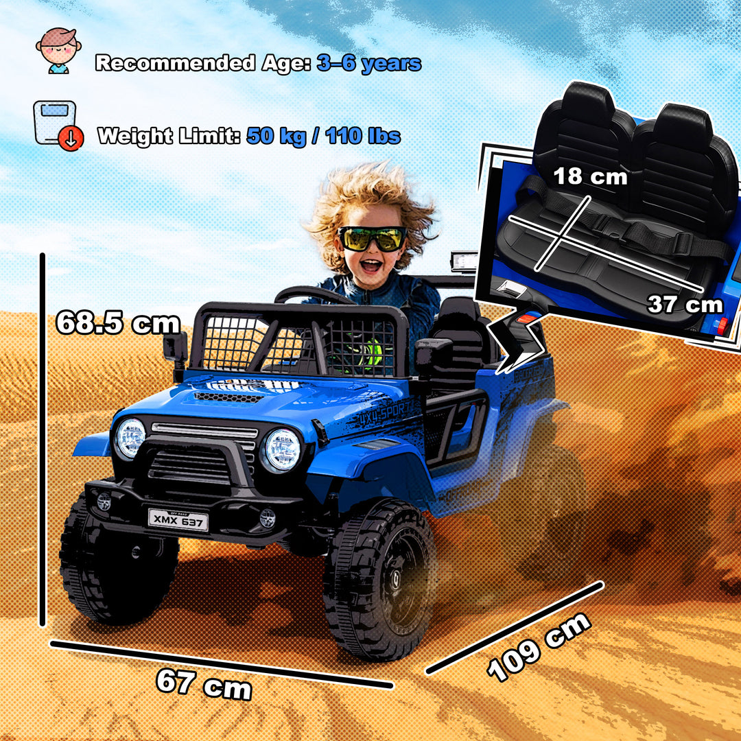 AIYAPLAY 12V Battery Powered Kids Ride-On Car, Electric Truck w/ Spring Suspension, Remote, Music, Horn, Lights, Blue