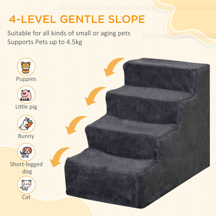 Four-Step Dog Stairs, with Washable Plush Cover, for High Bed Sofa, Dog Stairs for Small Dog and Cat - Dark Grey