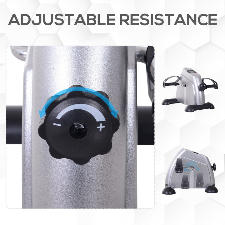 MCL Mini Exercise Bike, Portable Pedal Exerciser, Under Desk Bike with LCD Display for Legs and Arms Training, Silver Tone