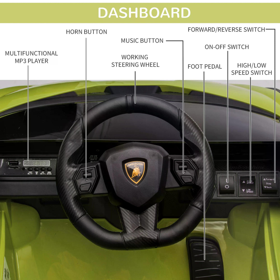 HOMCOM Compatible 12V Battery-powered Kids Electric Ride On Car Lamborghini SIAN Toy with Parental Remote Lights MP3 for 3-5 Years Green | Aosom UK