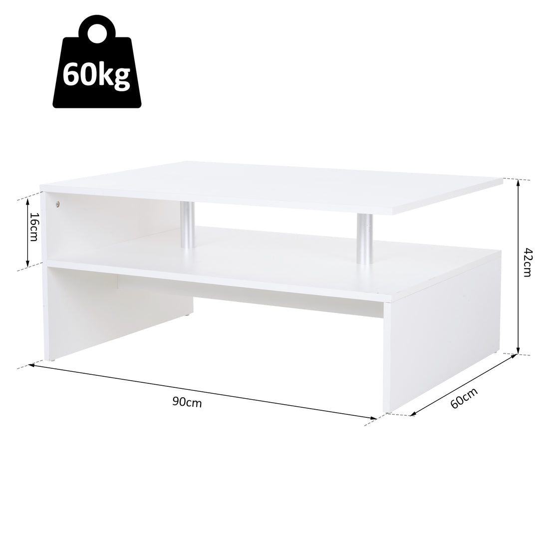 MCL Coffee Table with Storage, 2-Tier Centre Table, Modern Living Room Table with Open Shelf and Aluminium Poles, White
