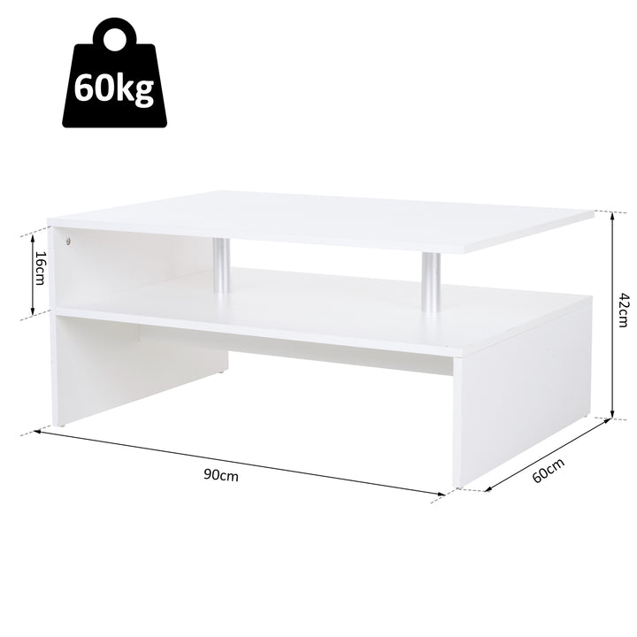 MCL Coffee Table with Storage, 2-Tier Centre Table, Modern Living Room Table with Open Shelf and Aluminium Poles, White