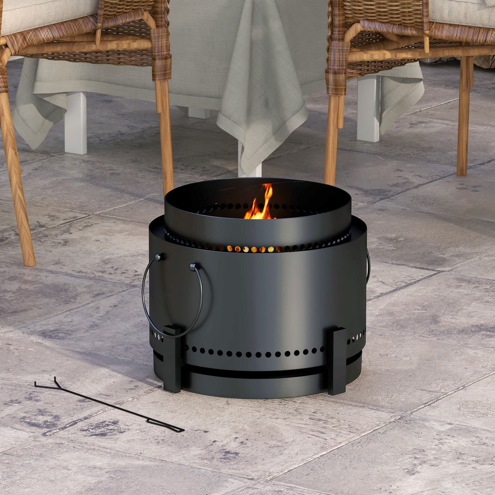 Smokeless Fire Pit with Ash Catcher, 37cm Portable Wood Burning Firepi