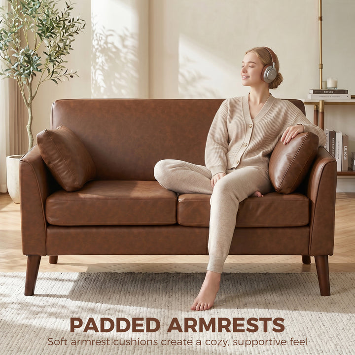 2 Seater Sofa, 132 cm Modern Small Sofa with Solid Wood Legs and 2 Pil