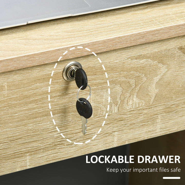 MCL Computer Desk, Home Office Desk with Lockable Drawer, Storage Shelf for Study Bedroom, 110 x 50 x 76 cm, Oak