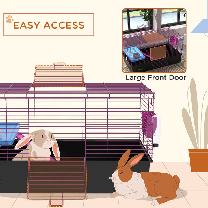 PawHut Chinchillas Small Rabbit Guinea Pig Small Animal Cage, Pet Playhouse, with Platform, Ramp, 99 x 52 x 53cm, Black | Aosom UK