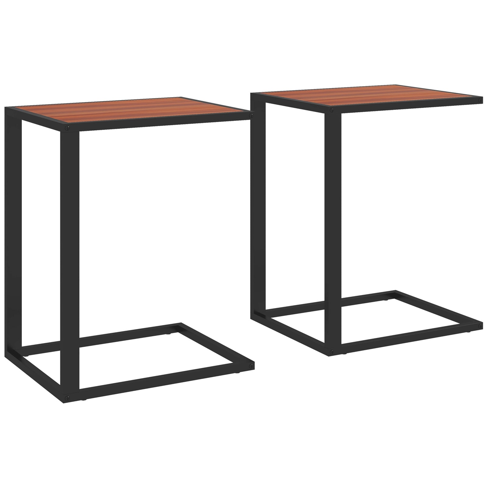 C-Shaped Side Table, Sofa End Table with Metal Frame, Accent Couch Table for Living room, Bedroom, Set of 2, Walnut and Black