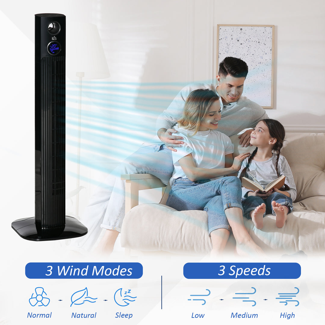 38" Freestanding Tower Fan Cooling with Aroma Function, Oscillating, 12h Timer, LED Sensor Panel, Remote Controller, 3 Modes, for Bedroom, Black