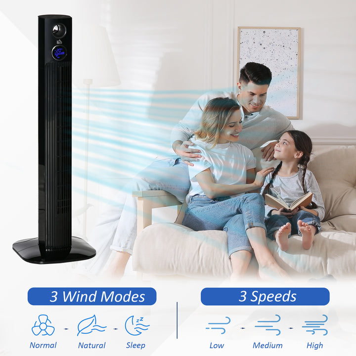 38" Freestanding Tower Fan Cooling with Aroma Function, Oscillating, 12h Timer, LED Sensor Panel, Remote Controller, 3 Modes, for Bedroom, Black