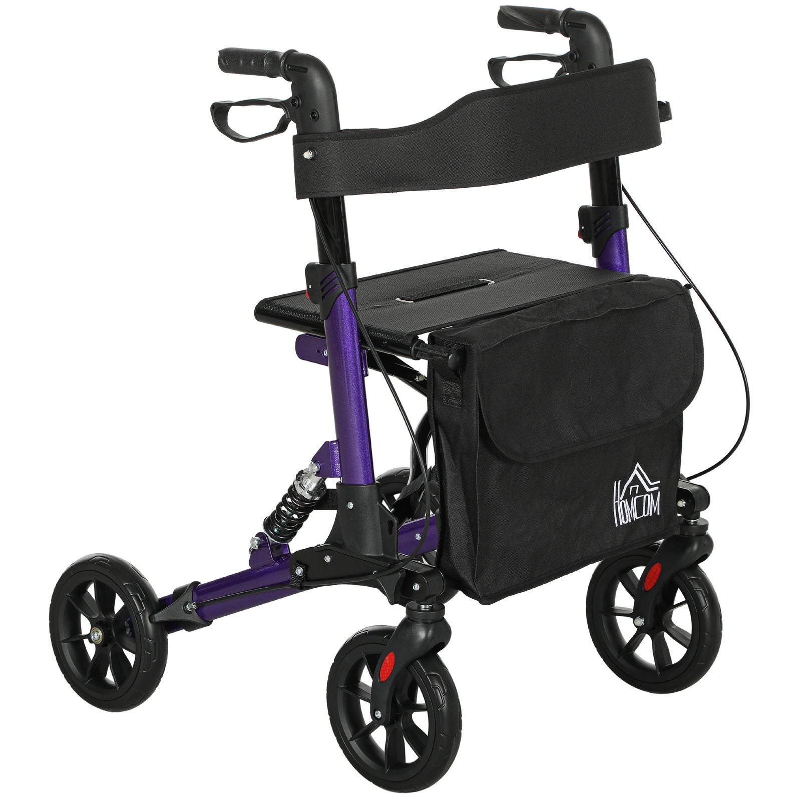 Folding Rollator Walker with Seat, Backrest, Lightweight Walking Frame with Storage Bag, Dual Brakes, Adjustable Handle Height, Suspension System, 4 Wheeled Walker for Seniors, Purple