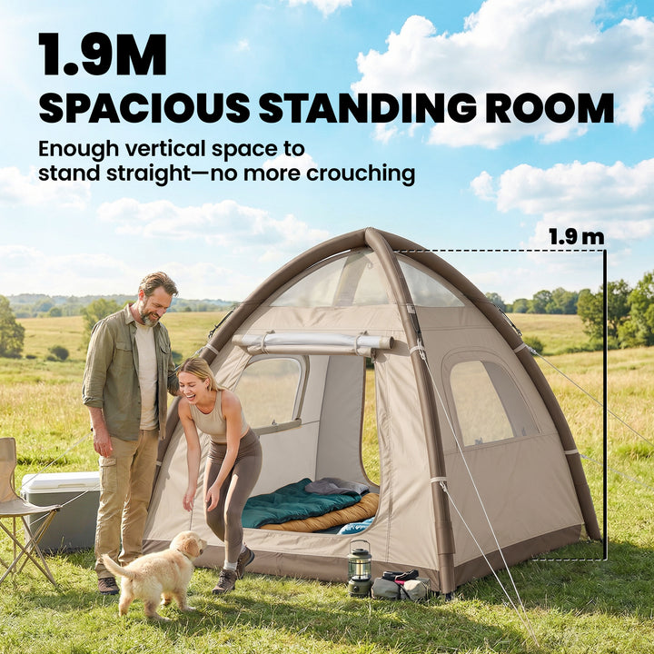 Inflatable Camping Tent with Rainfly, 3 Man Air Tent 3000mm Waterproof