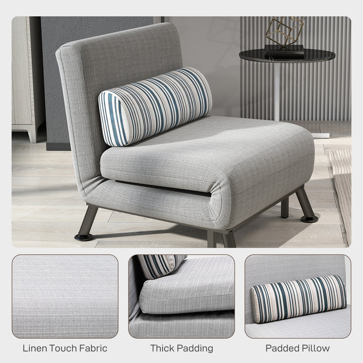 Single Sofa Bed, 1 Person Sleeper Foldable Lounge with Pillow, Grey