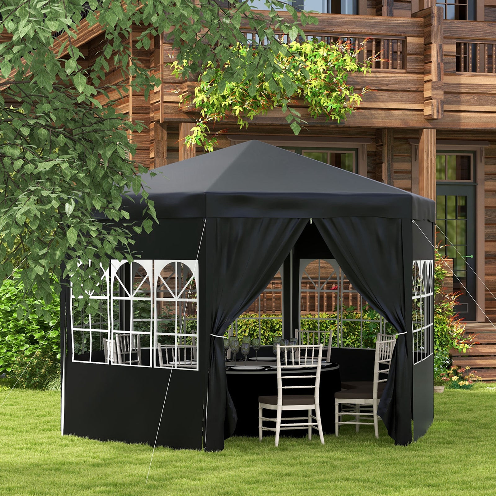 4 m Party Tent Wedding Gazebo Outdoor Waterproof PE Canopy Shade with 6 Removable Side Walls