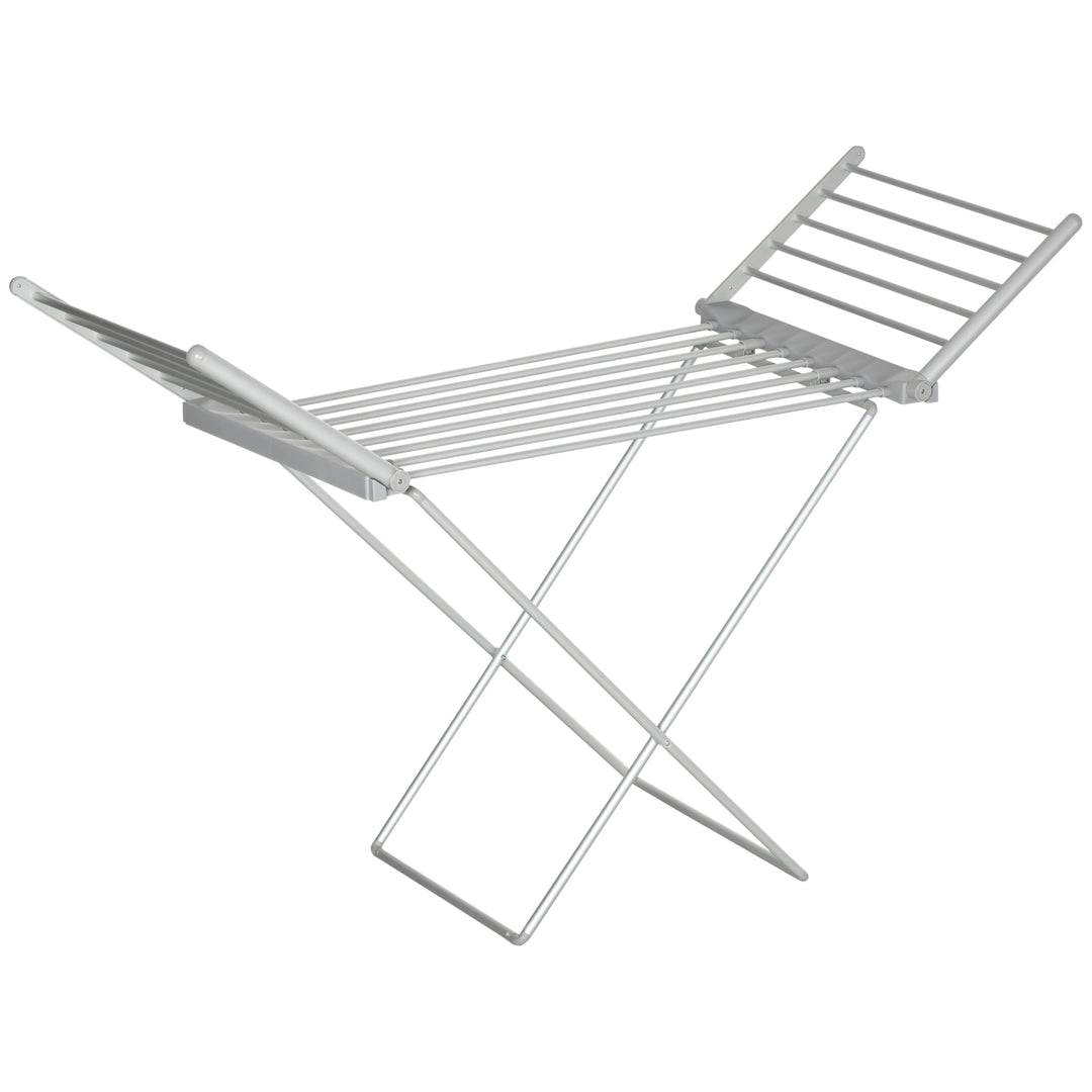 MCL Electric Heated Clothes Dryer, Folding Energy-Efficient Indoor Airer with Extendable Wings, Laundry Drying Horse Rack, Silver