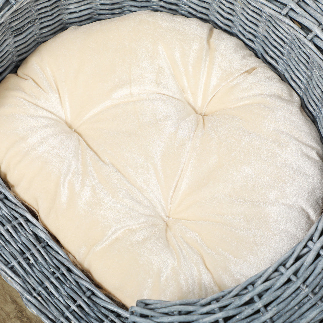 MCL Wicker Pet Bed Willow Dog Cat Sofa Couch Puppy Basket with Cushion Grey 57L x 46W x 17.5H cm