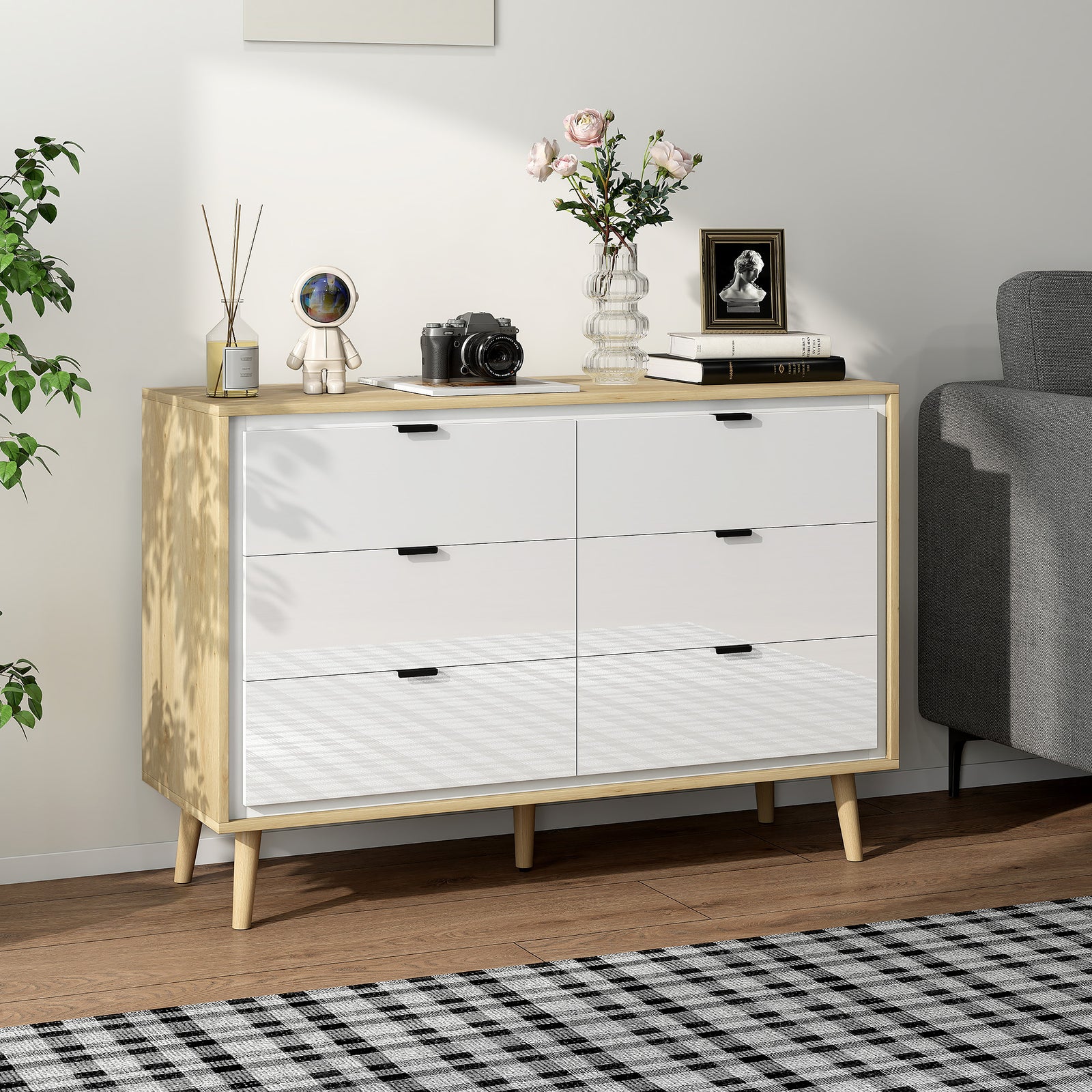 Storage Cabinet, Chest of Drawers with 6 Drawers and 5 Legs for Bedroo