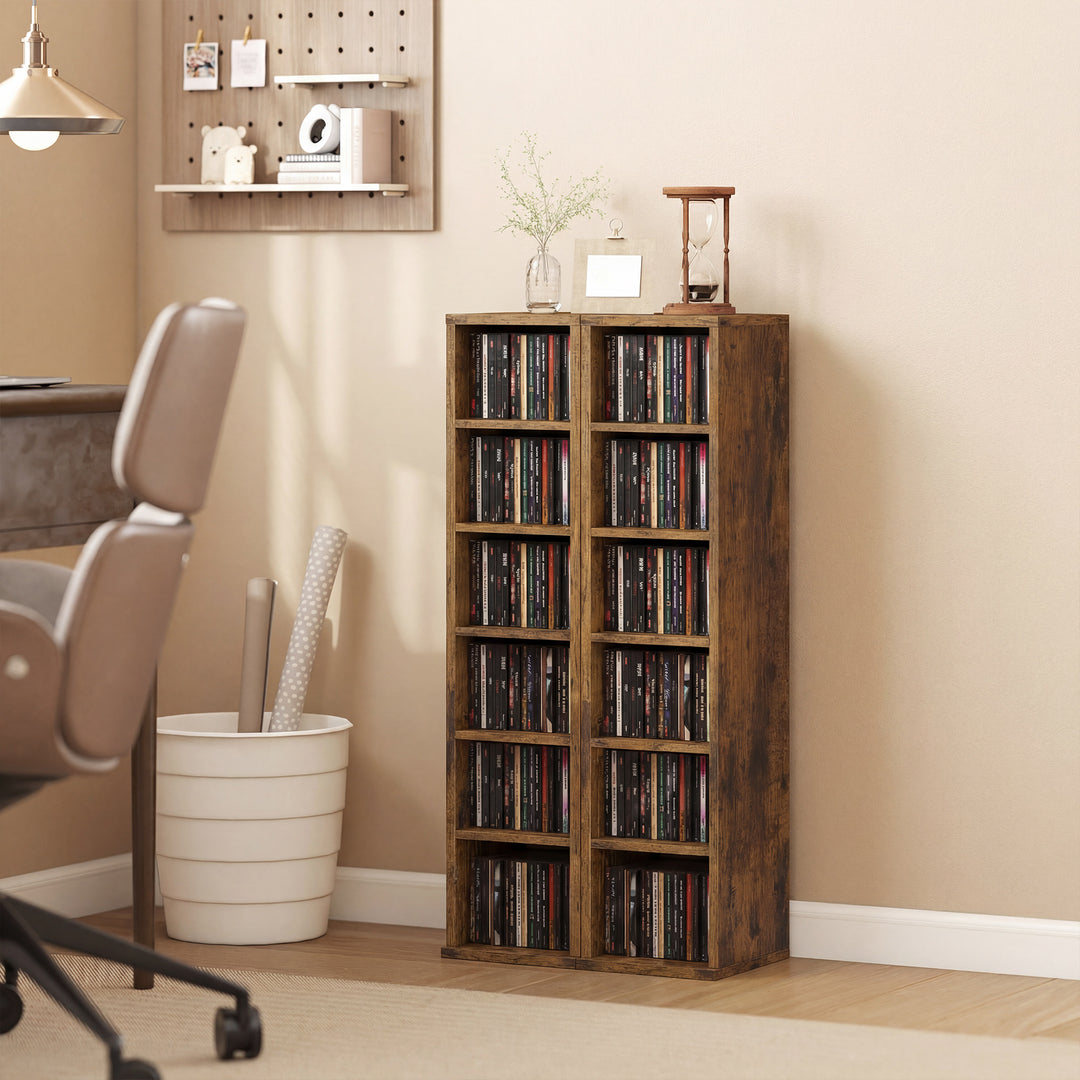 Set of 2 CD Media Display Shelf Unit Tower Rack with Adjustable Shelve