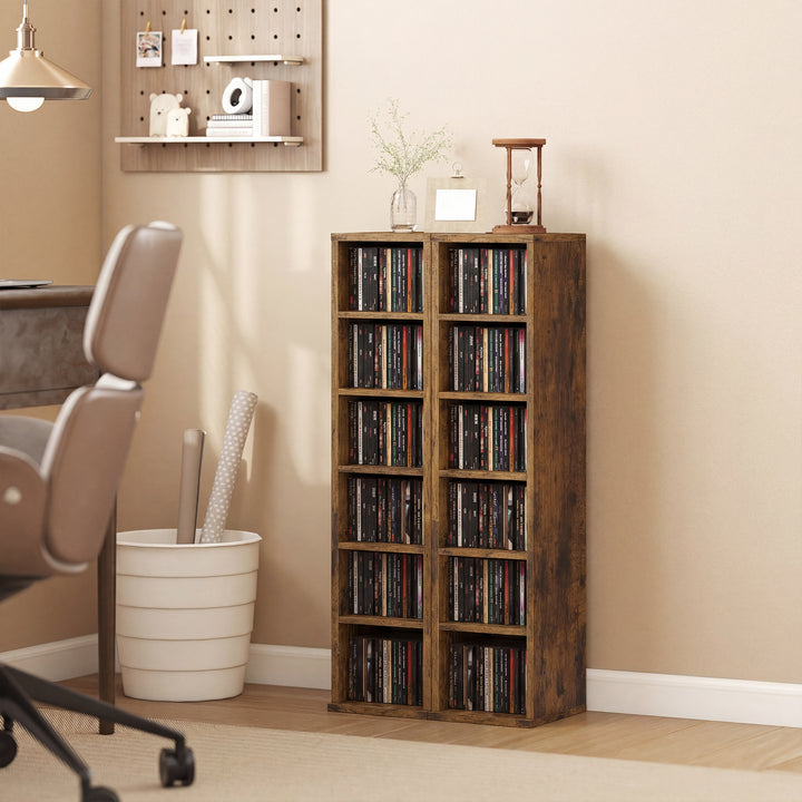 Set of 2 CD Media Display Shelf Unit Tower Rack with Adjustable Shelve