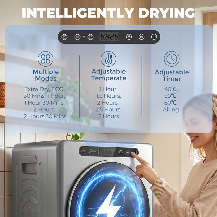 5 kg Compact 40-60℃ Tumble Dryer - Silver Tone
