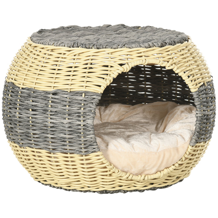 PawHut Wicker Cat Bed, Rattan Raised Cosy Kitten Cave, with Soft Washable Cushion, 妗?0 x 30cm | Aosom UK