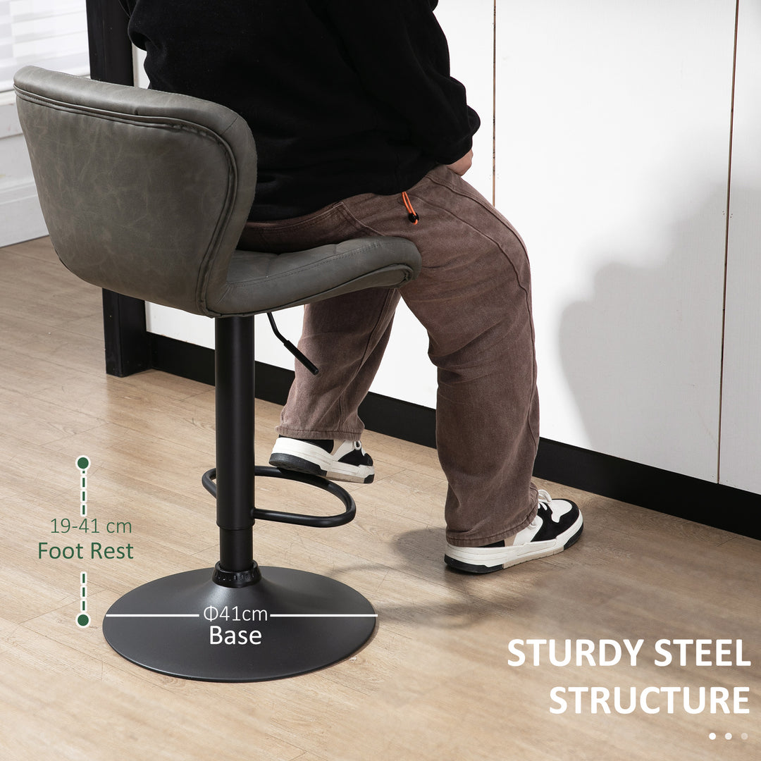 Bar Stools, Set of 2 Breakfast Bar Chairs, Swivel Barstools with Backrest and Footrest, Steel Frame Diamond Pattern PU, for Kitchen Counter, Dining Room, Dark Grey