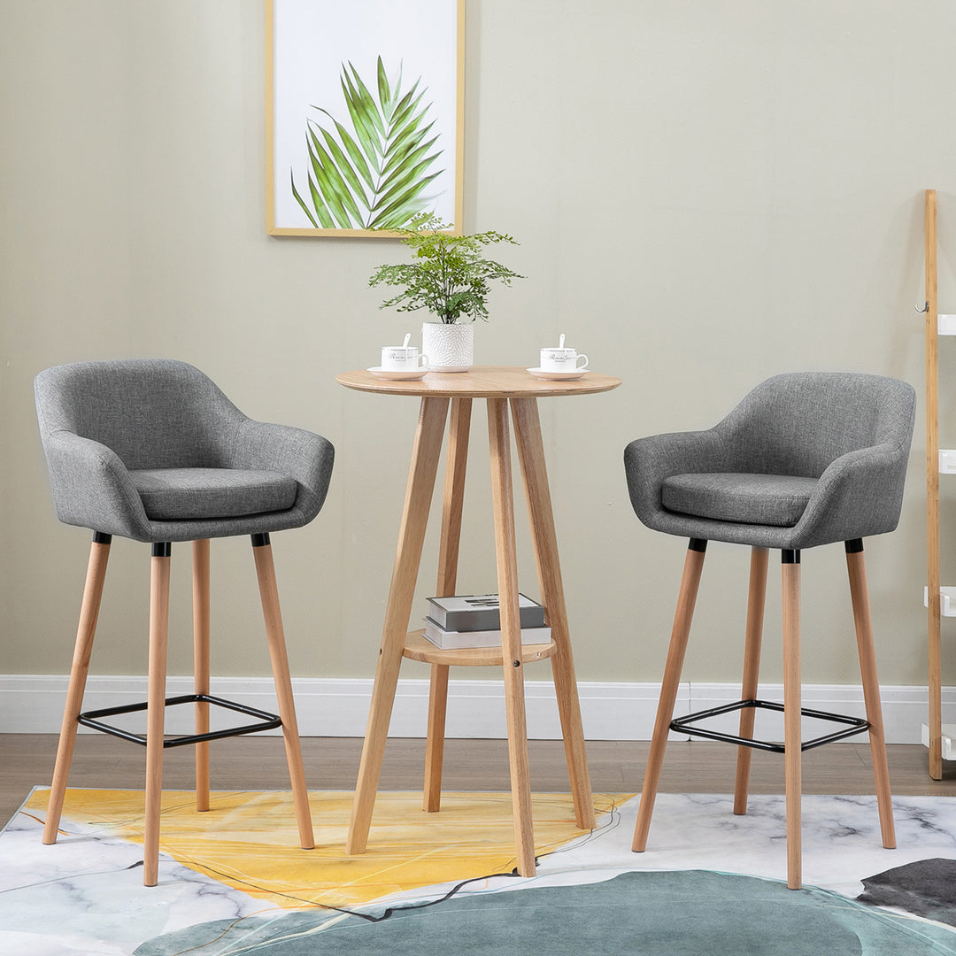 HOMCOM 2pcs Bar Chair, Wooden Counter Bar Stool with Linen Upholstery, Wood Legs, for Living Room Dining Room, Grey | Aosom UK