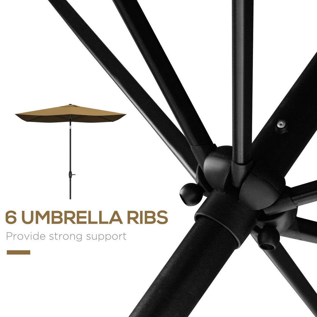 MCL 2 x 3(m) Garden Parasol Umbrella, Rectangular Outdoor Market Umbrella Sun Shade with Crank & Push Button Tilt, 6 Ribs, Aluminium Pole, Brown