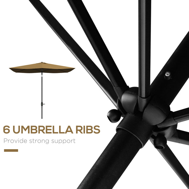 2 x 3(m) Garden Parasol Umbrella, Rectangular Outdoor Market Umbrella Sun Shade with Crank & Push Button Tilt, 6 Ribs, Aluminium Pole, Brown